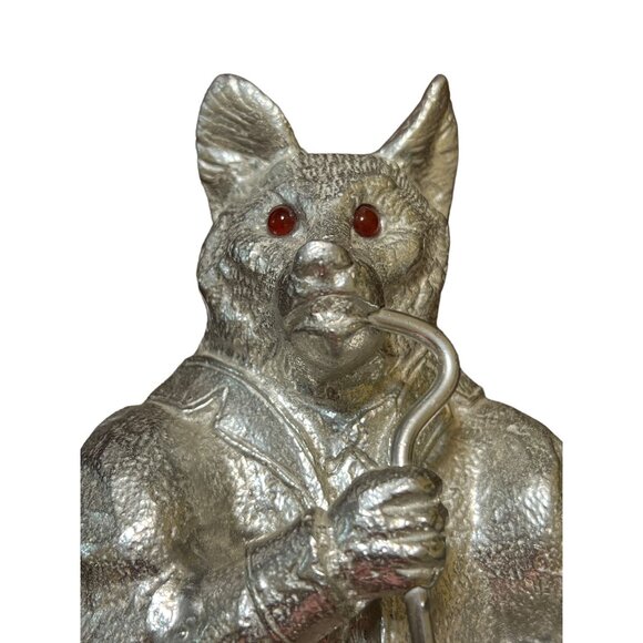 Vtg 70's Arthur Court Smoking Fox Wall Hook Red Carnelian Eyes Cast Aluminum - Picture 2 of 7